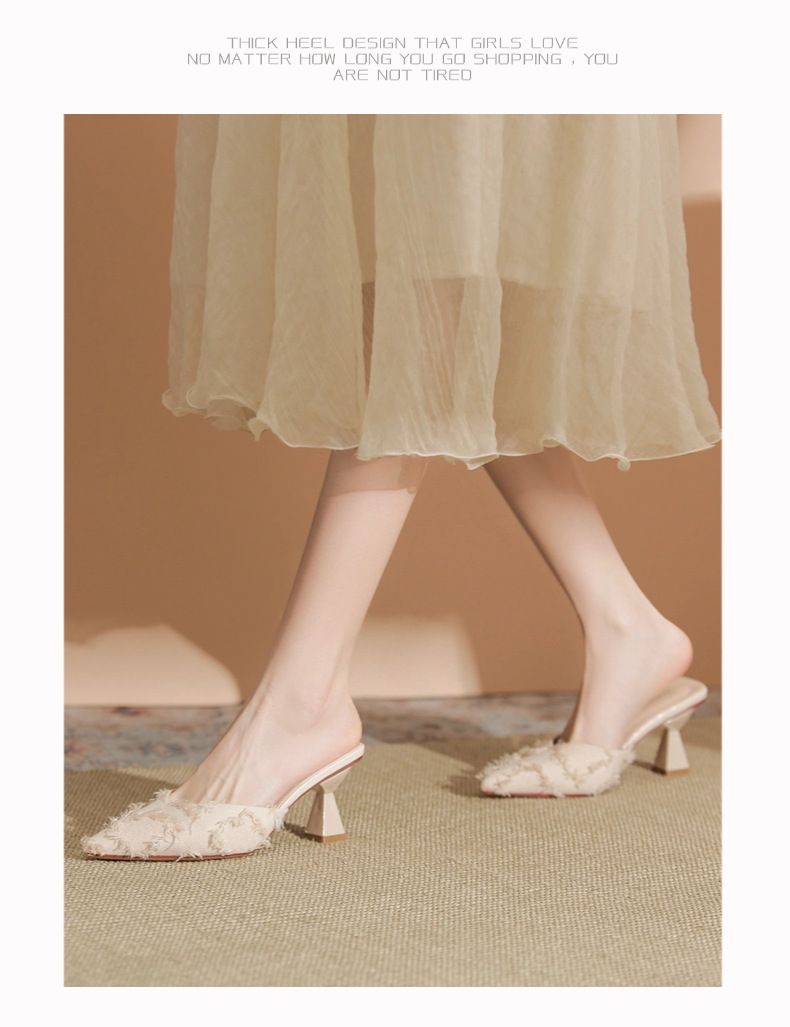 6777-3 Furry Grid Small Fragrance Thin Heel Pointed Toe Elegant Light Luxury Old Money Style New Spring Shoes Versatile_voghion.com
