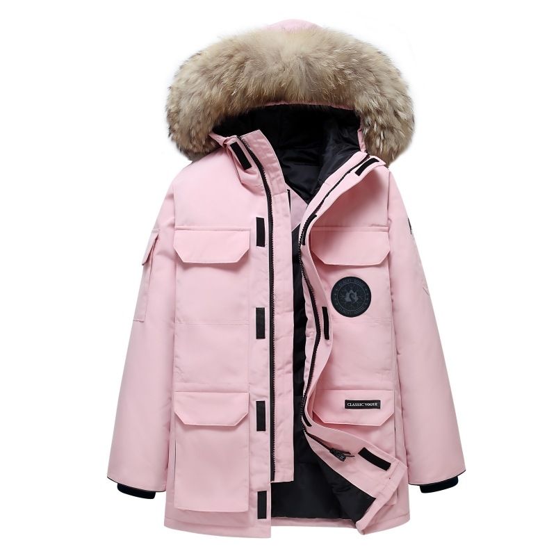 Chaqueta de plumón de ganso grande estilo expedición 08, versión alta, para hombre, con cierre de invierno, de terciopelo, con cinturón cortavientos, estilo canadiense._voghion.com