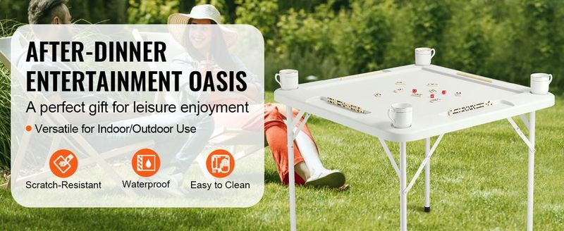 VEVOR Mahjong Table 4 Player Folding Card Table & 4 Cup Holders Chip Trays White_voghion.com