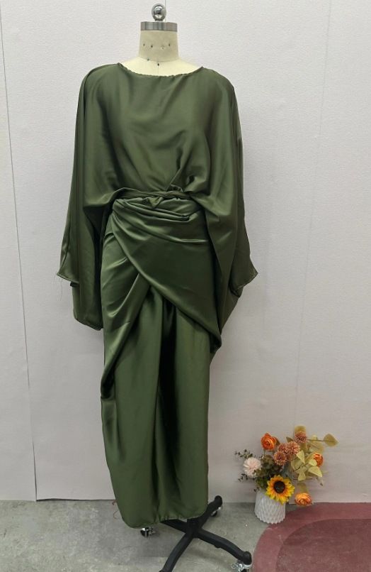 Women's Clothing simple bat sleeve tie waist slim solid color dress for women_voghion.com