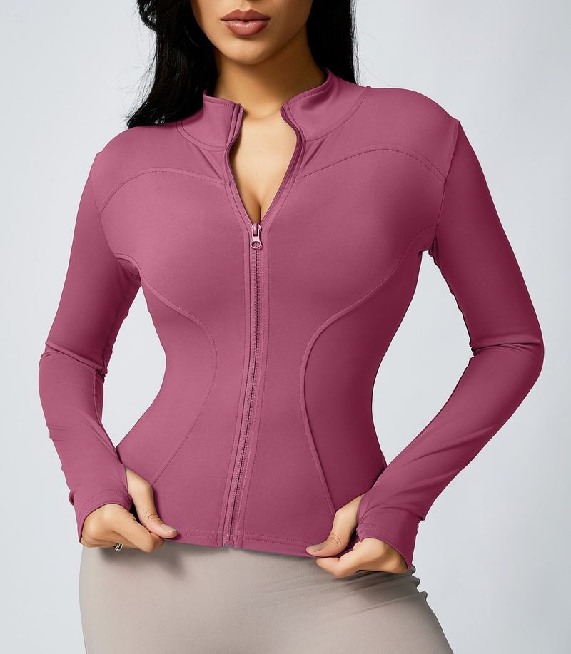Seamless Zipper Long Sleeve Jacket Breathable Quick-Dry Top Running Sports Yoga Wear_voghion.com