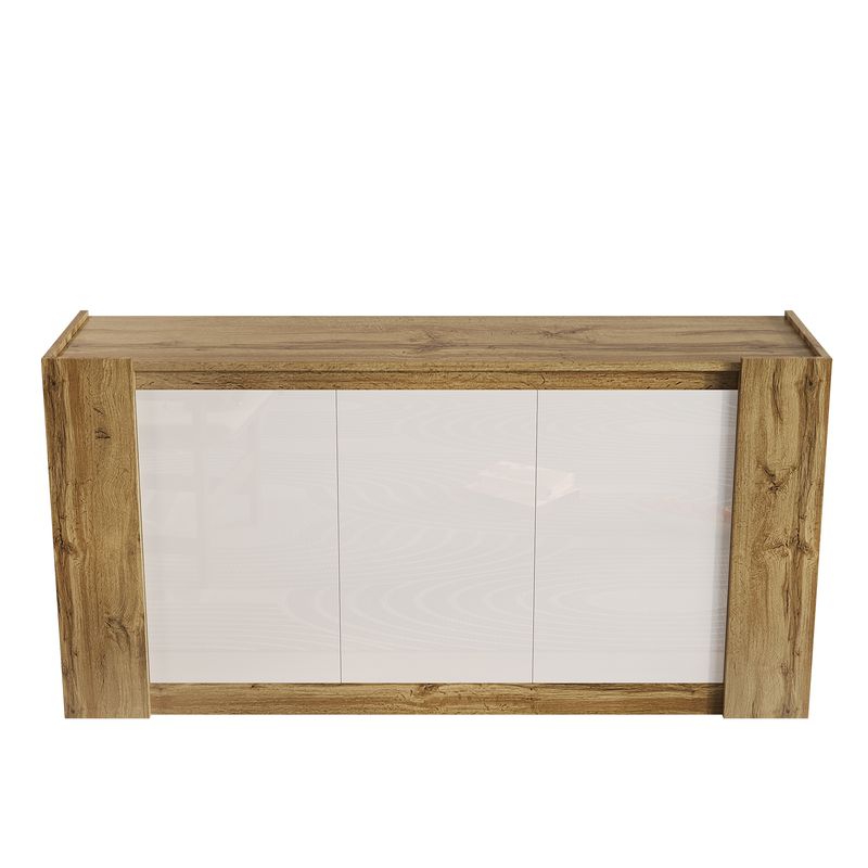 Credenza Hochglanzweiß Mit Grifflosem Design, Abgeschrägte Türen_voghion.com