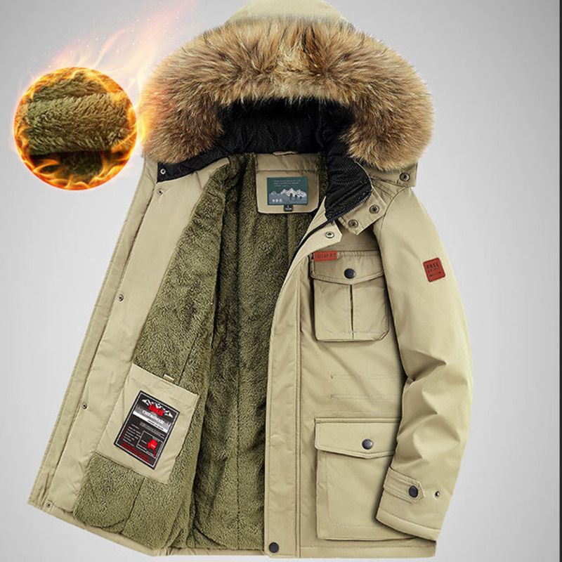 Giacca invernale nuova con fodera in pile, cappotto in cotone con cappuccio di media lunghezza, casual da uomo, per ragazzi, spesso_voghion.com