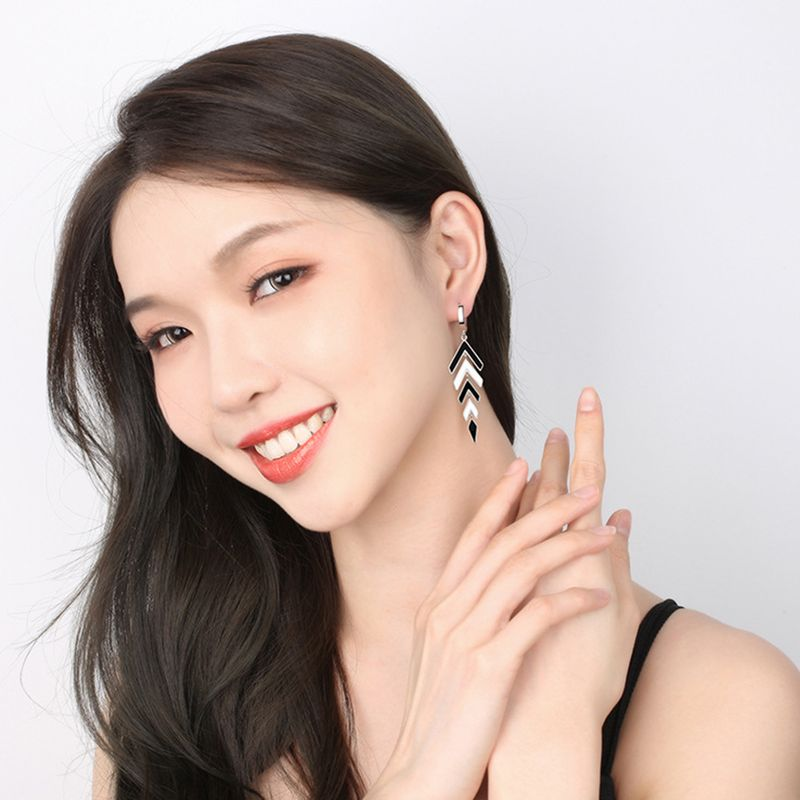 Yamaler 1 Pair Pendant Personality Black White Contrast Color Long Tassel Hoop Earrings Jewelry Accessory_voghion.com