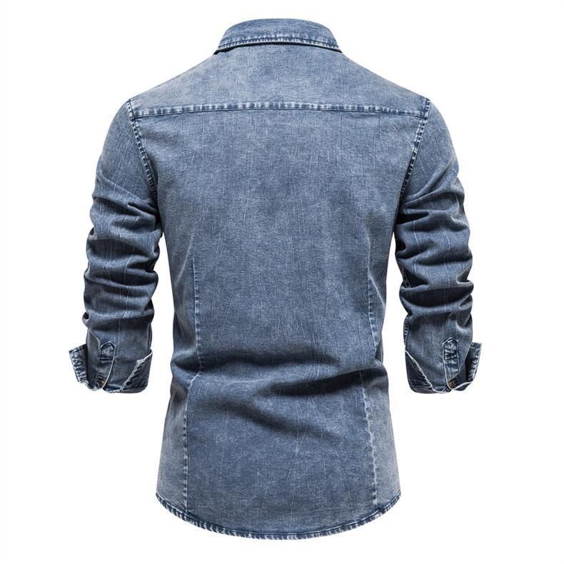 Herren-Jeanshemd im Used-Look – Schweres, gewaschenes Baumwoll-Arbeitshemd für die Freizeit (S-XXL)_voghion.com