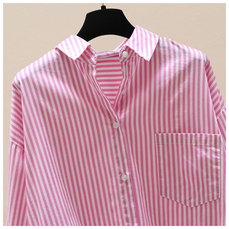 Abbigliamento da donna Art Camicia corta davanti e lunga dietro Camicia a righe verticali di media lunghezza Giacca casual da donna_voghion.com