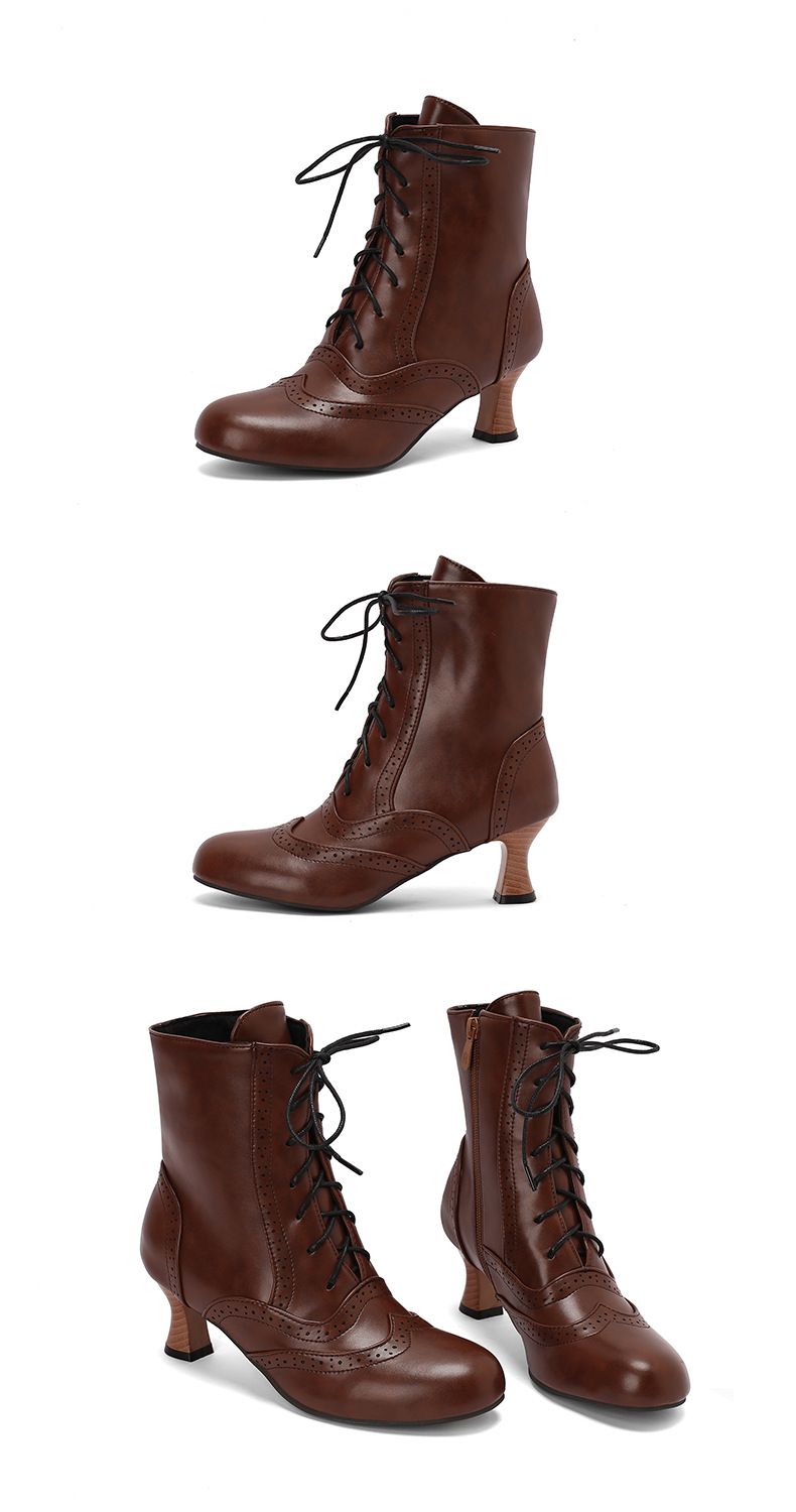 Stivaletti da donna, autunno inverno, stivali corti, taglie forti, stile britannico, con tacco medio e lacci, stivali Martin corti, H_voghion.com
