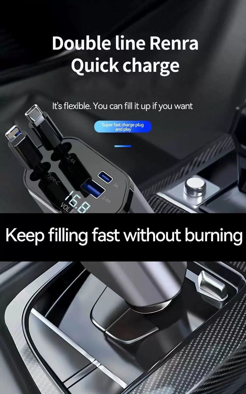 Autoladegerät 120W Super Flash Verlängerungskabel véier an engem Autoszigarettenanzünder PD Schnellladegerät Universal_voghion.com