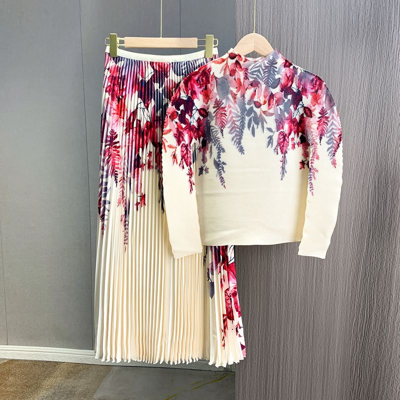 Abbigliamento da donna Completo due pezzi a maniche lunghe con pieghe stampato, vendita calda, nuovo stile, temperamento alla moda, maglietta attillata per le donne_voghion.com