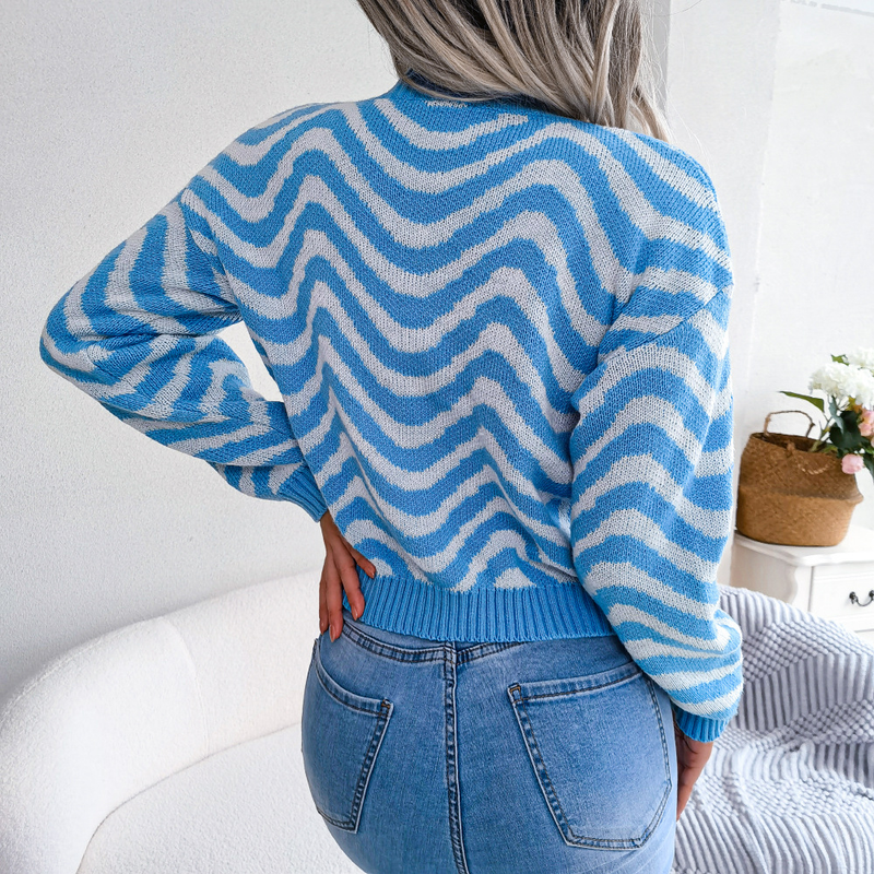 Abbigliamento femminile Vero e proprio colpo di autunno e inverno street style maglione lavorato a maglia a maniche lunghe a righe a contrasto di colore stazione indipendente abbigliamento femminile_voghion.com
