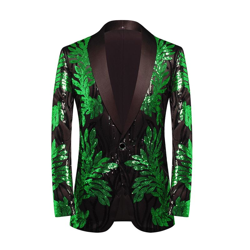 Men's high-quality gold sequin sticker casual jacket host singer performance suit_voghion.com