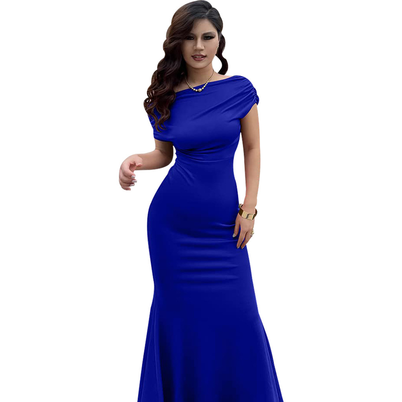 Rochie sexy pentru femei, cu mânecă scurtă, ușor șifonată, cu umeri oblici în față_voghion.com