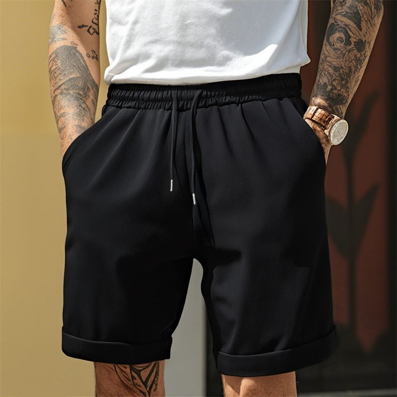 Pantaloni casual plissettati estivi da uomo, nuovi, comodi e traspiranti, a gamba dritta, tinta unita_voghion.com