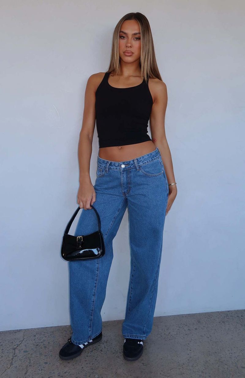 Pantaloni in denim dritti non elasticizzati con vita alta per donna_voghion.com
