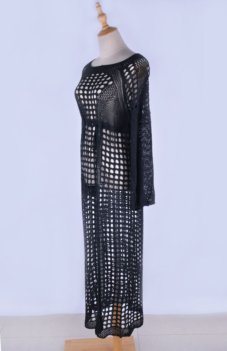 Abbigliamento da donna, sexy, in maglia cava, da spiaggia, sexy, in pizzo, in maglia, da spiaggia, abito a maniche lunghe, con spacchi laterali, costume da bagno, copricostume trasparente per donna_voghion.com