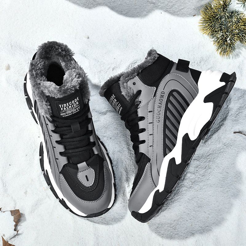 Men's Snow Boots Sheepskin Winter Suede Thickened Warmth High-Top Slip-Resistant Waterproof_voghion.com