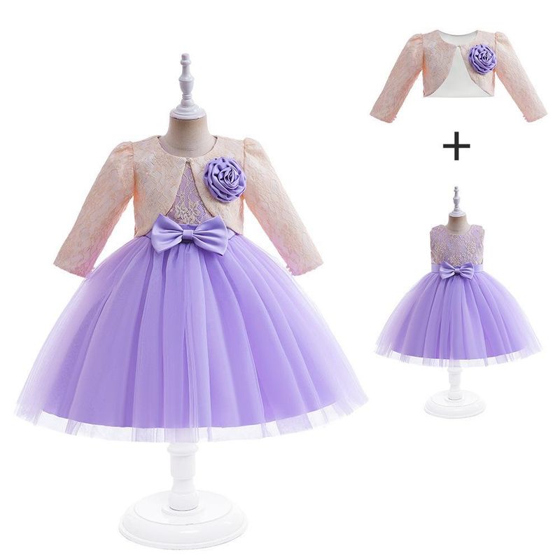 Nuovo vestito per bambini, vestito da principessa per bambine di piccole e medie dimensioni, gonna in tutù con fiocco ricamato e giacca, completo in 2 pezzi_voghion.com
