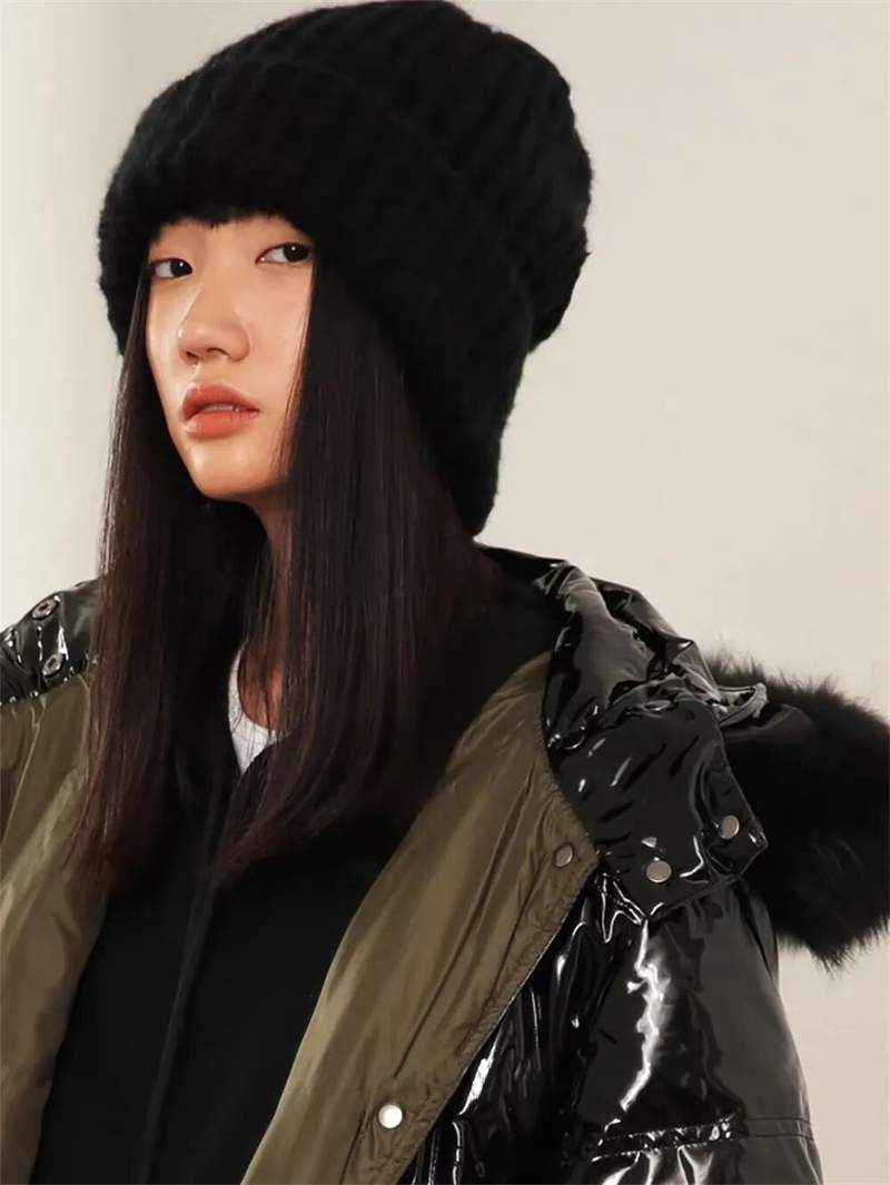 Winter Knitted Women's Hats Lock Temperature Warm Unisex Caps Skin-friendly Soft Big Head Woolen Beanie Clothing_voghion.com