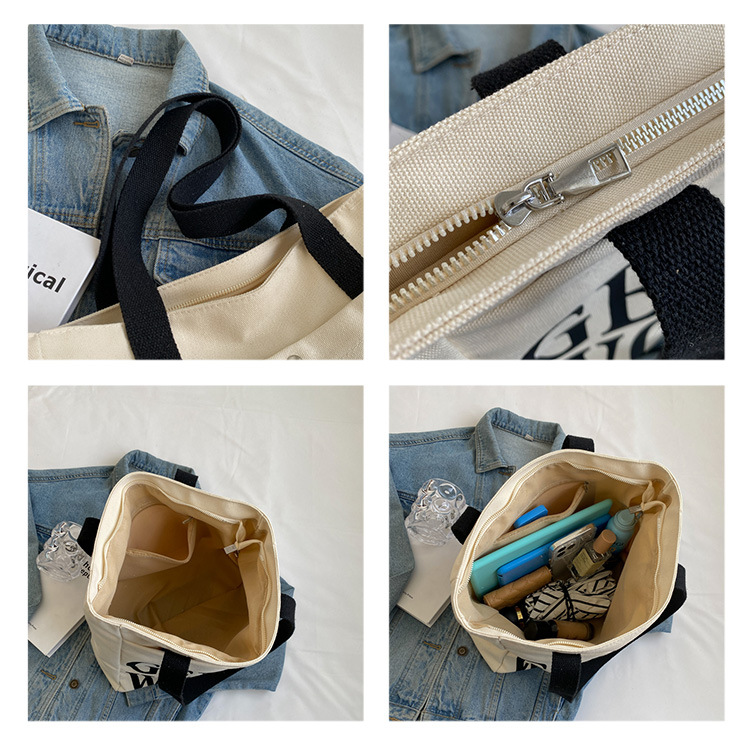 Minority Design Letter Canvas Bag Women's Single Shoulder Simple Art Lazy Large Capacity Tote Bag Women's Bag One Dropshipping_voghion.com