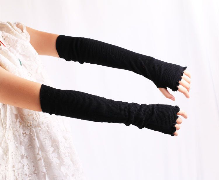 Manches longues unisexes pour femmes, gants longs demi-doigts, gants à doigts exposés, manches à bords volantés_voghion.com