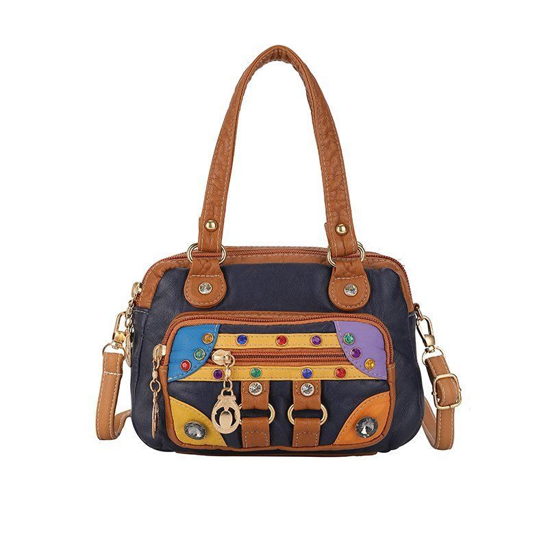 Borsa a mano da donna, piccola, alla moda, nuova, in morbida pelle lavata, con tracolla a blocchi di colore_voghion.com