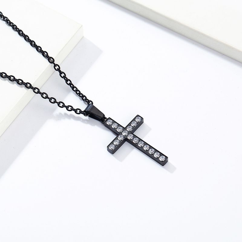Collana con croce in acciaio al titanio e gioielli da uomo e da donna, intarsiata con diamanti, stile semplice e neutro, alla moda, accessori personalizzati_voghion.com