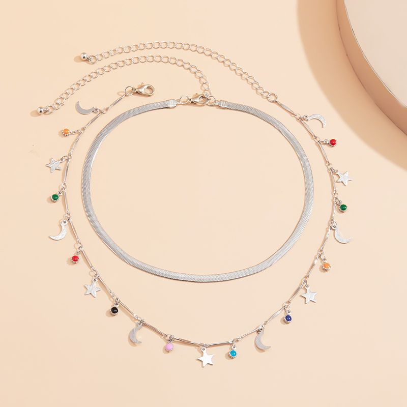 Bohemian Colored Round Bead With Minimalist Ethnic Style Metal Chain Necklace And Snow Soft Jewelry_voghion.com