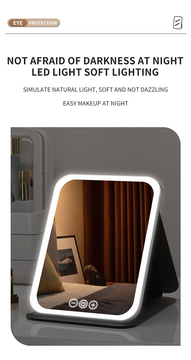 Specchio da trucco da viaggio, specchio da trucco portatile con illuminazione a LED, specchio da trucco con touch screen con rotazione a 360°, specchio cosmetico pieghevole da tavolo ricaricabile_voghion.com