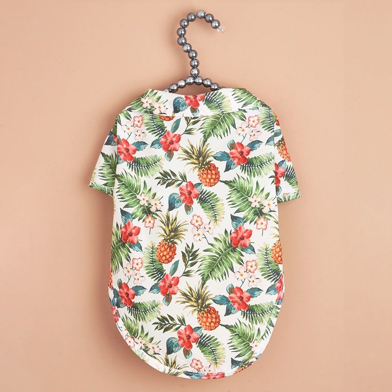 Golden Retriever Teddy Haustierkleidung Hawaiian Fruit Ananas Kokosnussbaum Strandhemd Lässiges Hundekatzen-Frühlings-Sommer-Outfit_voghion.com