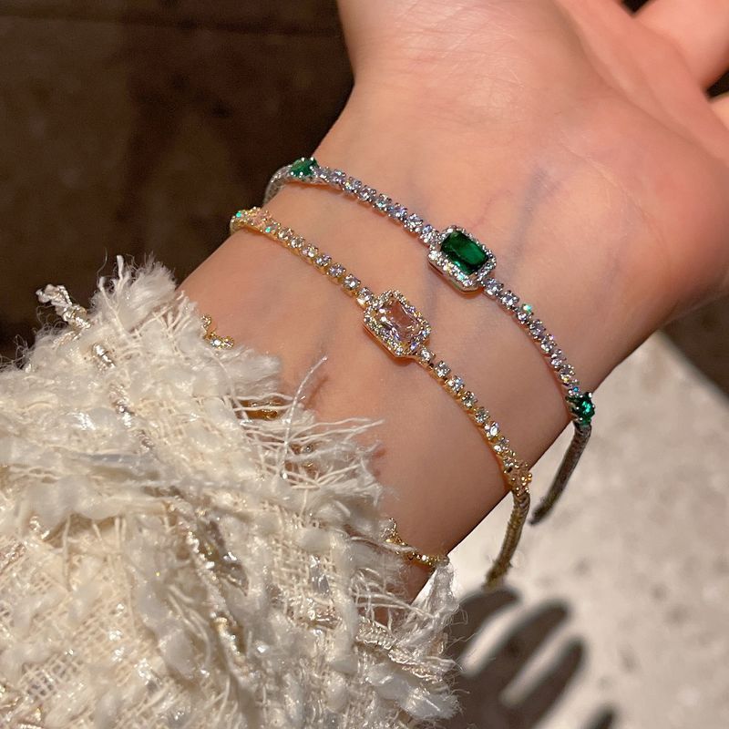 Bracciale unisex con chiusura a moschettone estivo elegante e raffinato in stile quadrato con scintilla a tutto diametro_voghion.com