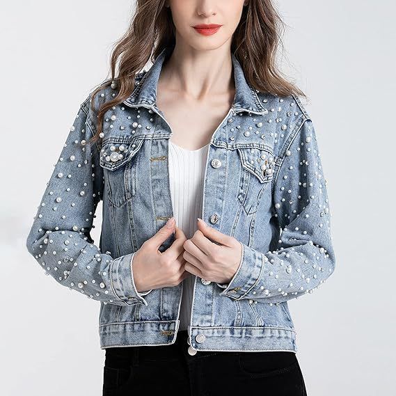 Damenbekleidung Neue robuste Jeansjacke mit Diamantnieten für Damen Langärmelige, lockere, schlanke Modejacke im koreanischen Stil_voghion.com