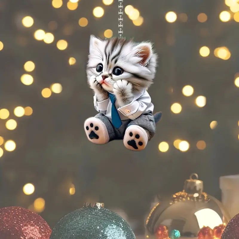 2D acrylic couple cat pendant car interior car hanging backpack keychain decoration_voghion.com