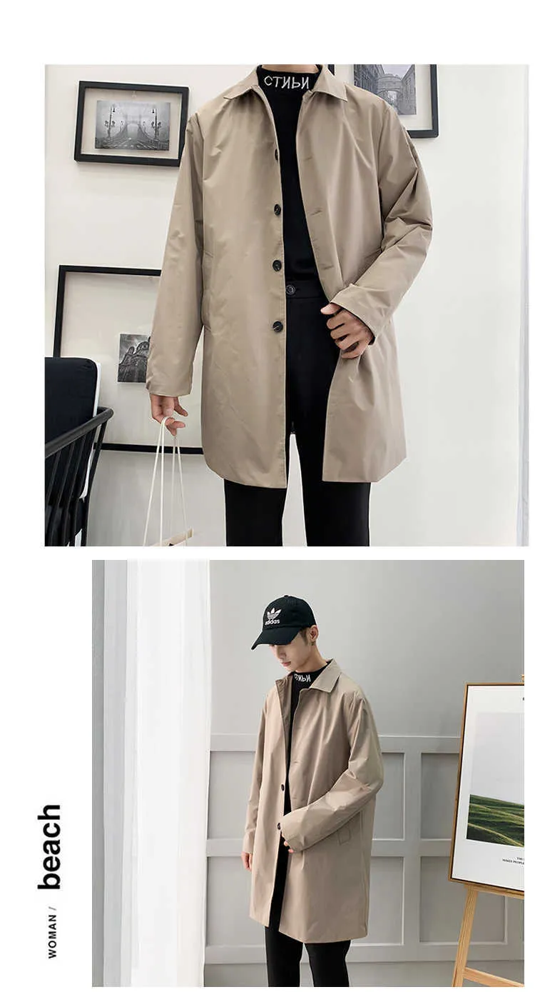 Cappotti M-5XL Plus Size Trench da uomo Vestibilità ampia Risvolto lungo Giacca a vento monopetto con bottoni Cappotto da uomo_voghion.com