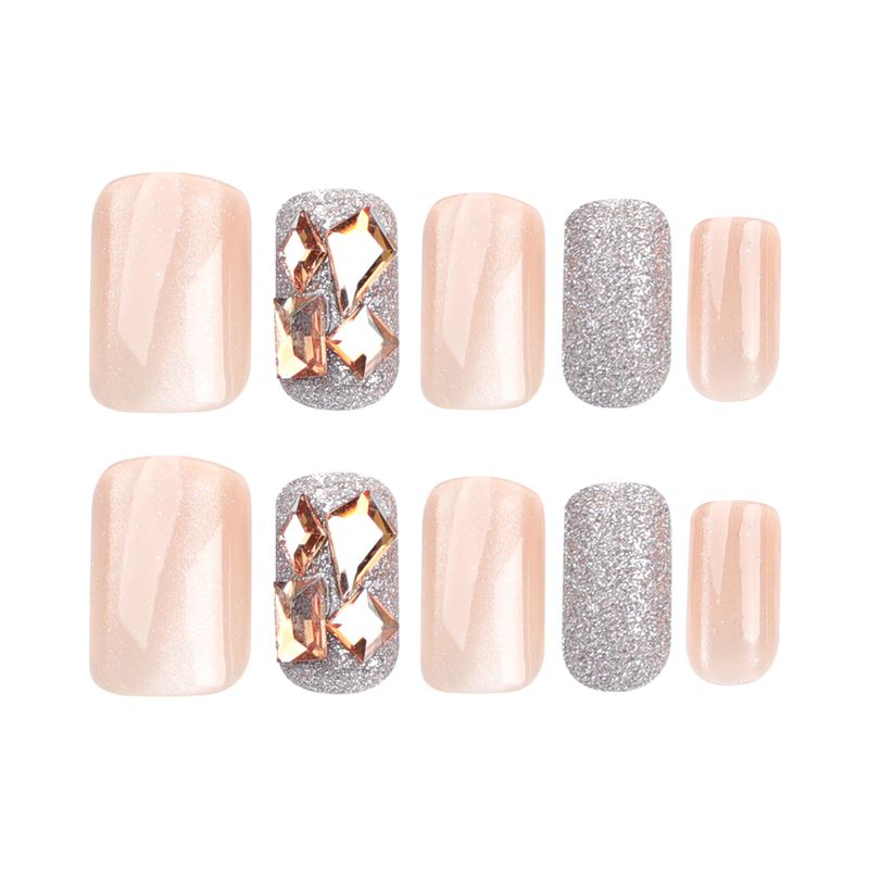 Nuovo set di unghie finte in argento scintillante rosa Cat Eye di alta qualità e lusso leggero con pannello di diamanti pieni_voghion.com