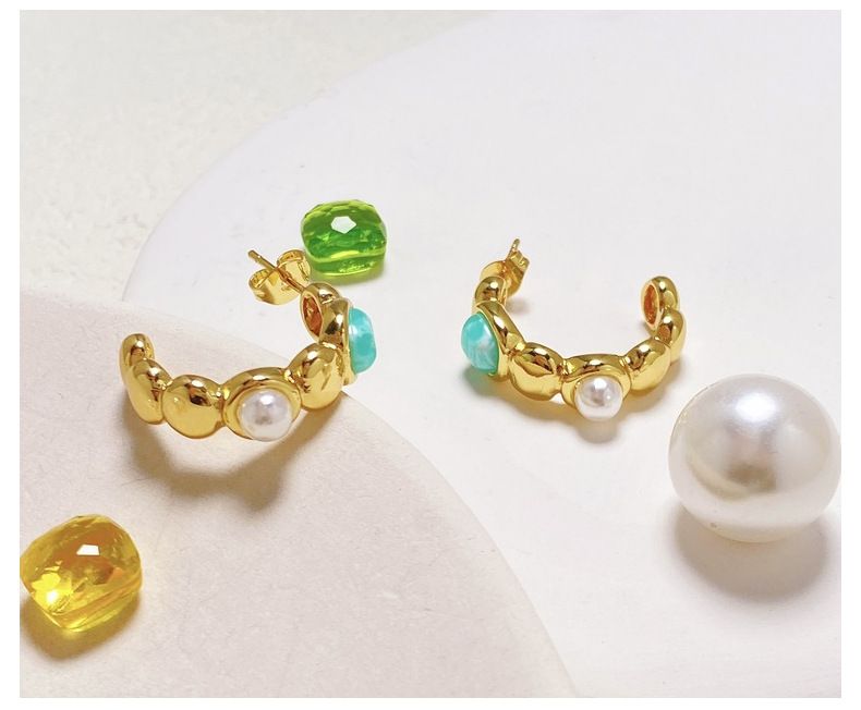 Orecchini da donna con perle e agata a forma di C, in acciaio al titanio, di alta qualità, dal design con senso della personalità, popolari orecchini in acciaio inossidabile._voghion.com