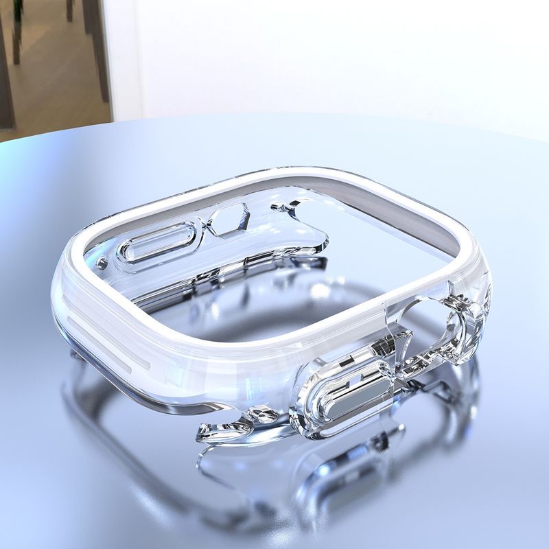 Pacote com meio pacote transparente adequado para Apple Watch TPU oco galvanizado Iwatch9 capa protetora de duas cores Ses876_voghion.com