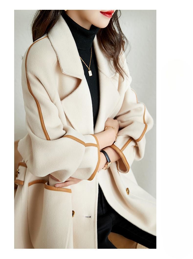 Trenchcoat aus Wollmischung für Damen mit Reverskragen und zweireihigem Verschluss – elegante Oversize-Passform für Büro und Freizeit (Beige, Schwarz, Camel)_voghion.com