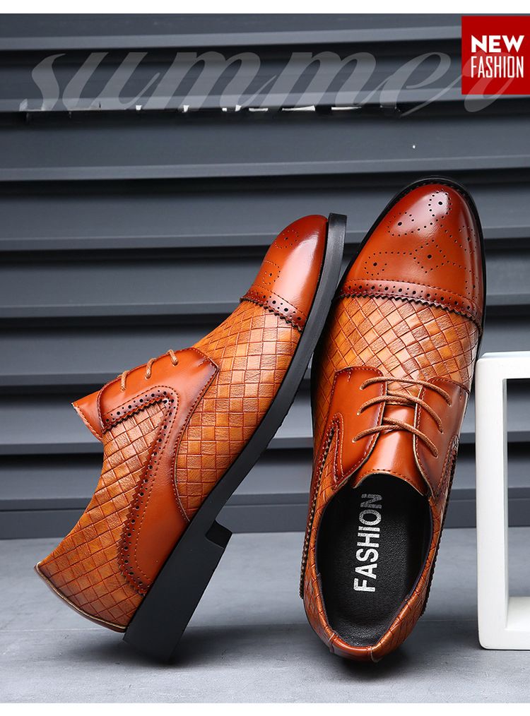 Scarpe eleganti casual da uomo, modello Prince, classiche brogue con punta a coda di rondine, stringate, moderne, formali, in pelle intrecciata_voghion.com