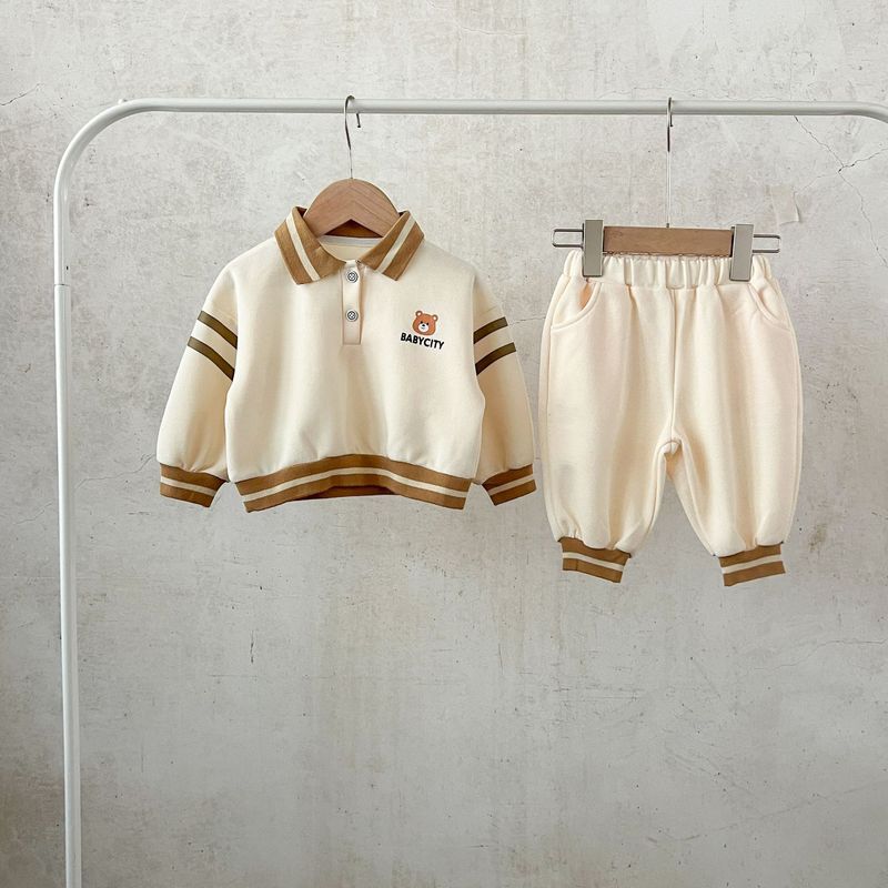 Autumn New Style Boys And Girls Baby Cotton Lapel Top Loose Trousers Suit Infant And Toddler Casual Suit_voghion.com