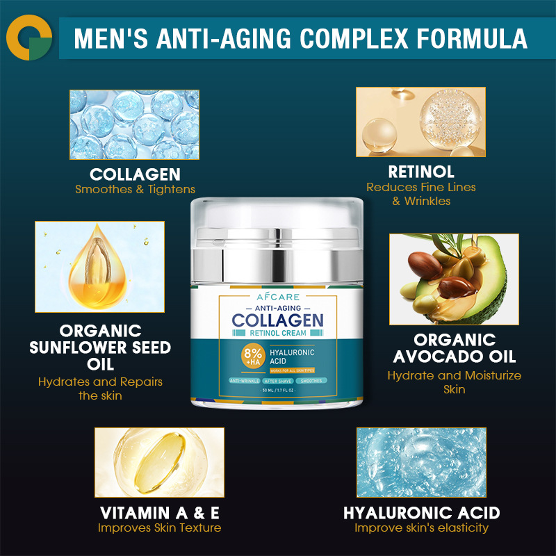 Creme facial nutritivo e reparador para homens, creme facial com retinol para clareamento de rugas, creme hidratante_voghion.com