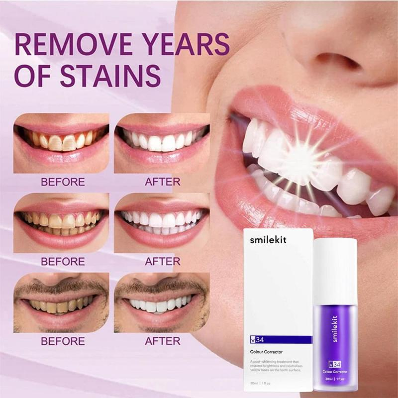 V34 Purple Whitening Tooth Paste Čistí ústa Svěží dech Odstraňuje žluté skvrny Chrání zuby White Dekontaminační péče 2023_voghion.com