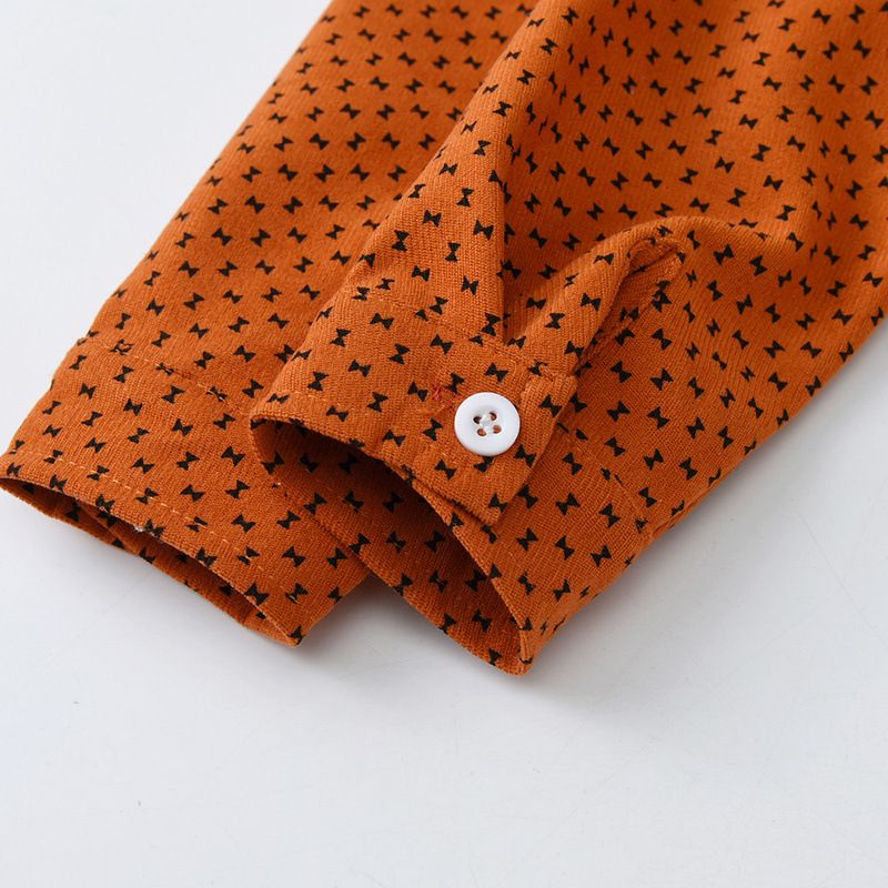 Kinderbekleidung Zweiteiliges, einreihiges, langärmliges, bedrucktes Baumwollhemd und Hosenträger für Jungen_voghion.com