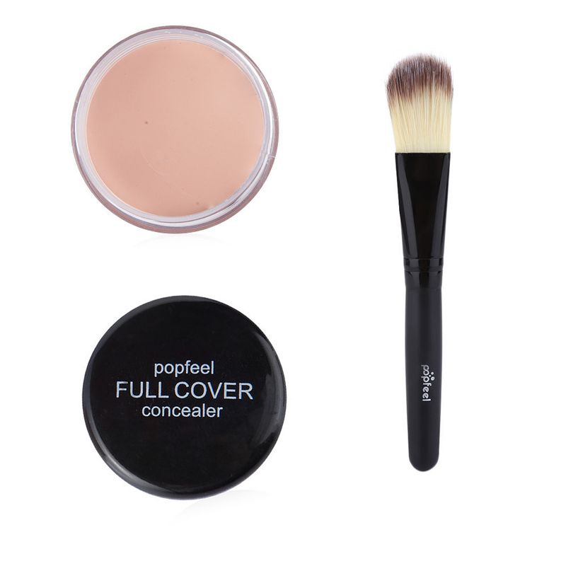 Concealer Einfarbiger Isolations-Concealer, Verdeckt effektiv Augenringe, Akneflecken, Sommersprossen, 5 Farben optional, Mit Foundation-Pinsel_voghion.com