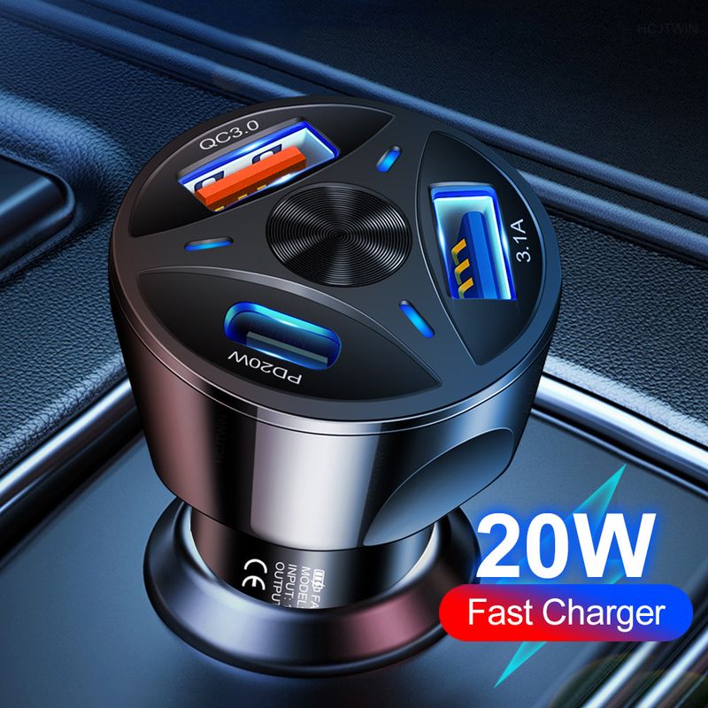 Music Festival Set of one to three QC3.0USB+20WType-c flash multi port car fast charging head cigarette lighter_voghion.com