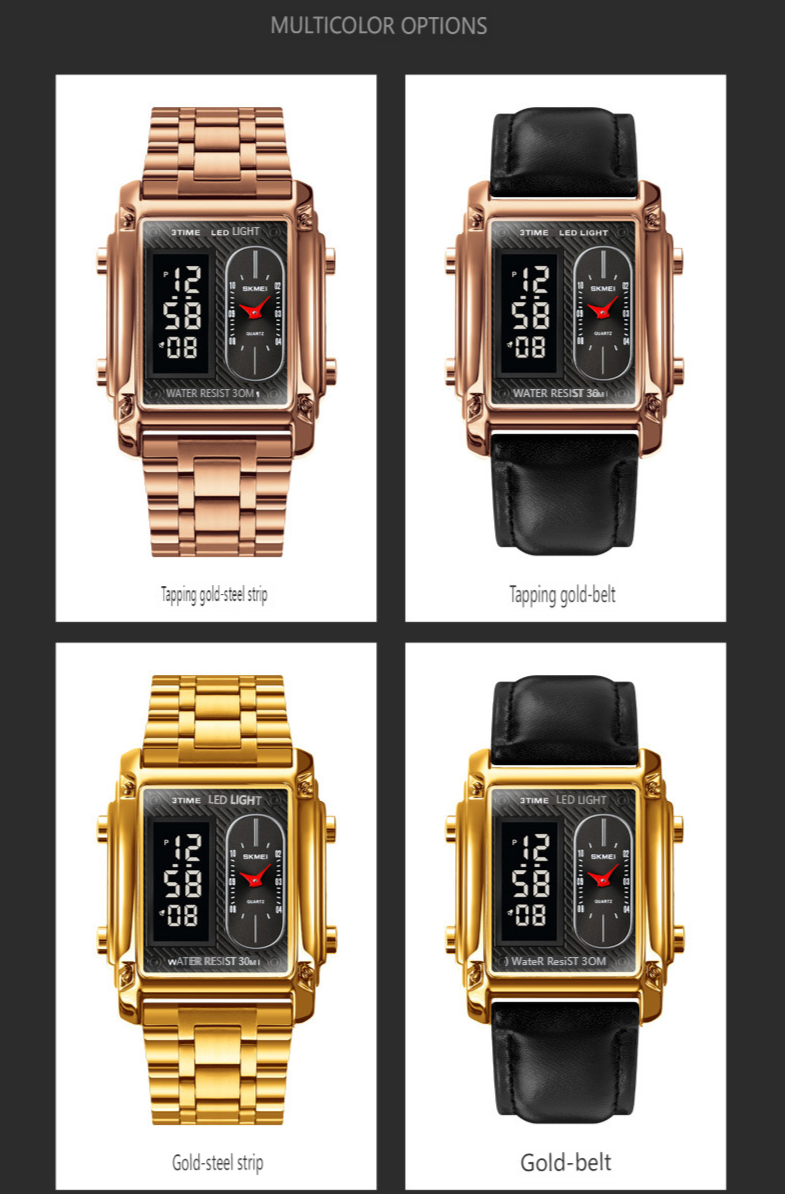 Time skönhet Skmei modetrend multifunktionell fyrkantig herrstålbälte elektronisk klocka gränsöverskridande bästsäljande affärsklocka_voghion.com