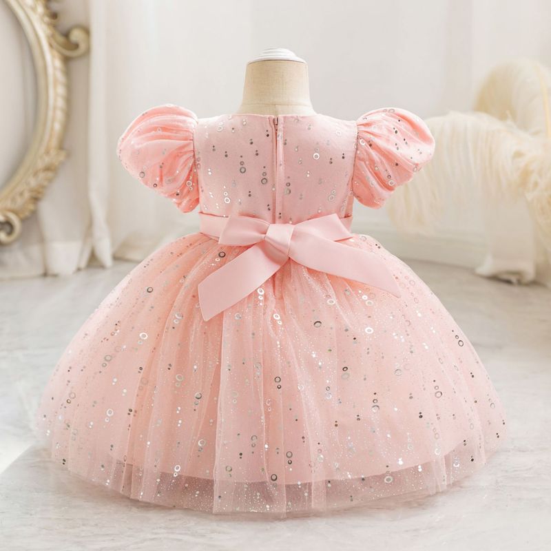 2024 nouvelle robe d'hôte pour enfants robe de soirée pour fille de fleur d'un an robe de princesse florale à manches bouffantes robe en gaze en stock_voghion.com