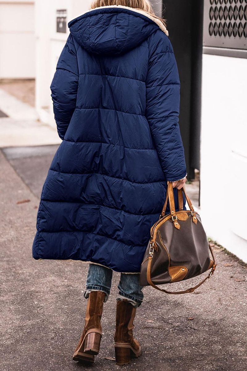 Damenbekleidung Winter warme Jacke einfarbig Lammfell gesteppter Baumwollmantel mit Kapuze_voghion.com