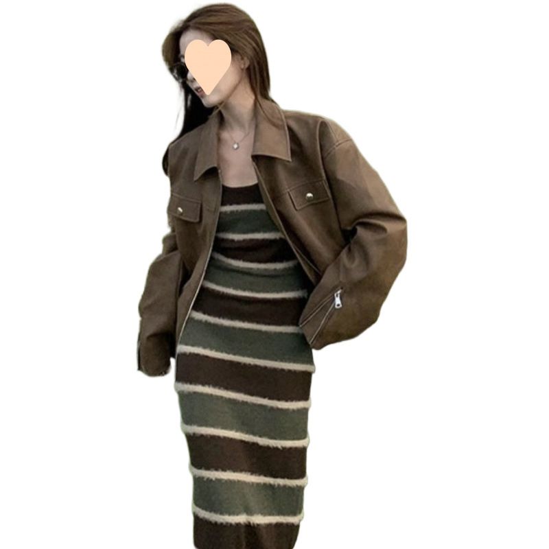 Giacca in pelle snellente color caffè in stile americano 2025, cappotto autunnale_voghion.com