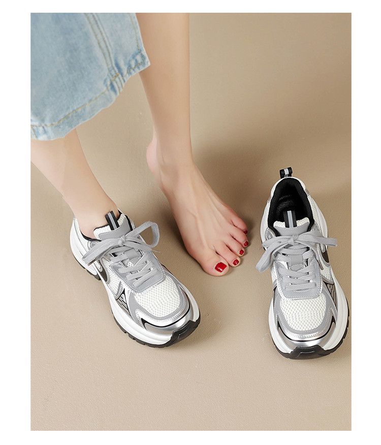 Thick Soled Dad Shoes For Women New Retro Street Style Height Enhancing Silver Same Style Casual Sports Shoes_voghion.com