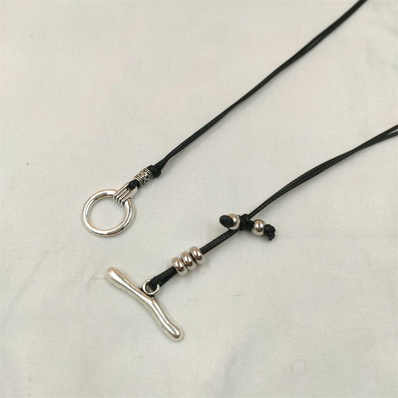 Ready Stock Gothic OT Schnalle Kette Bohemian Choker Doppel Leder Seil Kragen Einfache Strand Halskette_voghion.com